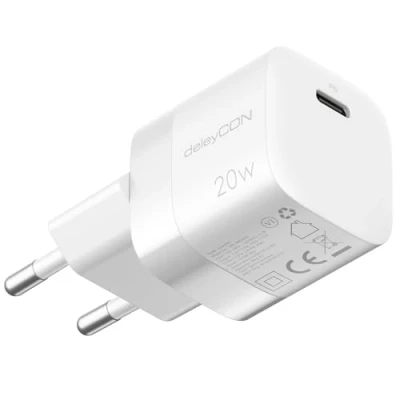 Bild av deleyCON USB C Laddare (Kompakt Snabbladdare) Strömadapter för iPhone 16, 15, Pro, Pro Max, iPad, Airpods 4, Klocka, Galaxy S24/S23, Pixel, Mobiltelefon, PD 3.0 Vit