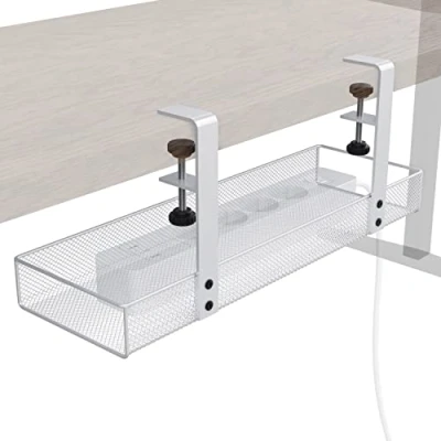 Bild av Kabelhållare för skrivbordet, klämfäst ordning på arbetsplatsen vit verktygslös 4 vägsmontering förvarar kablar och stickkontaktsträngar (M, mesh design, kabelorganisatör) KD Essentials