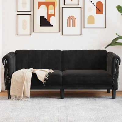 Bild av vidaXL Soffa 2 sits svart sammet, sitssoffa, tvåsitssoffa, sitssoffor, tvåsitssoffor, soffa, soffor
