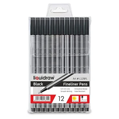 Bild av Liquidraw 12 svarta fineliner pennor set med fina spetspennor 0,4 mm fineliners färgade för konstnärer, arkitekter, teknisk ritning, handskrift, kalligrafi, skissning och illustrationer