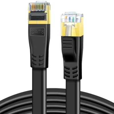 Bild av CAT8 Ethernet kabel 12m, 40Gbps 2000Mhz ultrahög hastighet CAT 8 LAN kabel, flexibel platt gigabit nätverkskabel med guldpläterad RJ45 kontakt för spel, PS5/PS4, PC, router, TV, modem (CAT8 12m Svart)
