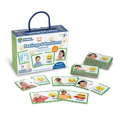 Bild av Learning Resources Pusselkort om känslor från Resources, 48 delar, social förmåga, material för talterapi, leksaker och spel socioemotionellt lärande barn, 3 år