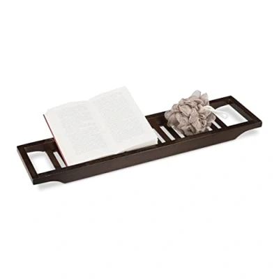 Bild av Relaxdays Bambu badkarsbricka, bricka för badkar, H x B D: 5,40 67,80 16,60 cm, brunlackerad