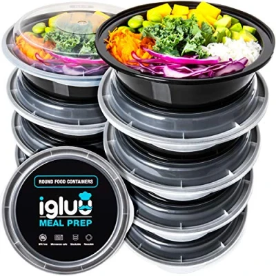 Bild av [10 pack] Runda matlådor i plastMåltidsförberedande BPA fri plast med lufttäta lock Säker att använda mikrovågsugn, diskmaskin och frysPerfekta stapelbara för sallad [828 ml]