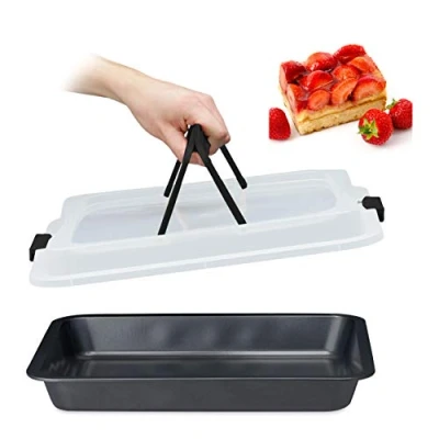 Bild av Relaxdays bakplåt med lock, 3 i 1 långpanna, ugnsplåt non stick beläggning, ugnspanna, ugnsform, svart
