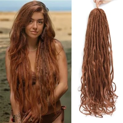 Bild av DT CHERYL Loose Wave Dreadlocks 24 Tum Double Ended Dreadlock Extensions With French Curly Ends (30#, 10 st)
