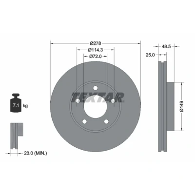 Bild av TEXTAR 92130300 Disque de frein 278 25 05/05 114,3 ventilé l&#039;intérieur sans boulon fix roue, moyeu roue MAZDA: 3 5 portes,