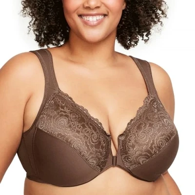 Bild av Glamorise Dam plus size Wonderwire främre stängning bh bygel # 1245, Mocka, 80G