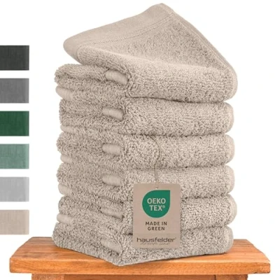 Bild av Hausfelder Premium gästhanddukar, set med upphängningslogor 100 % bomull Oeko TEX certifierad, handdukar små, mjuka, absorberande (beige, 6 små 50 x 30 cm)