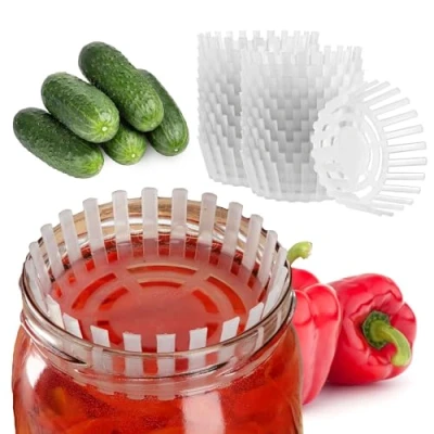 Bild av KADAX Fernissvikt för glasburkar, jäslock i plast, livsmedelslagring med nät surkål, kimchi och gurkor, jäshjälp (fi 82 mm/24 stycken)