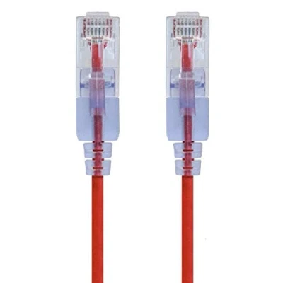 Bild av Monoprice 116314 SlimRun Cat6A Ethernet Patchkabel Snagless RJ45 UTP ren koppartråd 10G 30AWG 30 m röd 10 pack