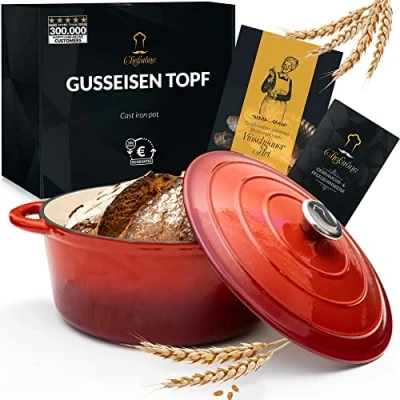 Bild av Chefarone gjutjärnsgryta 26 cm 4,7 l emaljerad ? stekning gjutjärn med lock induktion bröd kokotteemalj gryta brödbakpanna