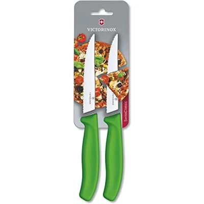 Bild av Victorinox, Swiss Classic, Profi Steak und Pizzamesser, Extra Scharfe Klinge, Wellenschliff, 12 cm, Robuster Kunststoffgriff, Rostfreier Stahl, grün