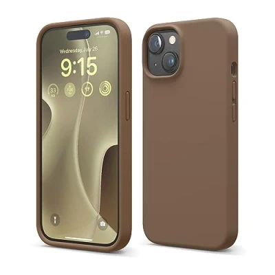 Bild av elago ES15SC61 BR Kompatibel med iPhone 15 Fodral, Flytande Silikon Heltäckande Skydds Stötsäkert, Smalt Telefon Reptåligt Mjukt Mikrofiberfoder 6,1 tum (brun)