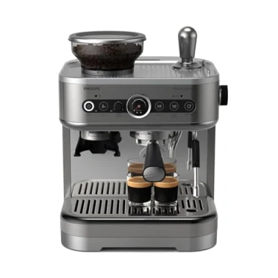 Bild av Philips Barista Brew Espressomaskin Intuitiv Vägledning. Kalibrerad Stampning. Elegant Design. 250 g Behållare för Bönor. Halvautomatisk Espressomaskin. Metall Silver (PSA3218/01)