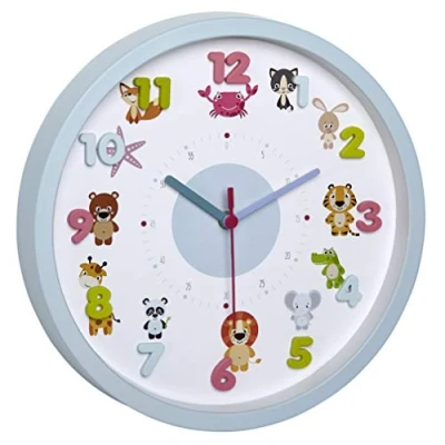 Bild av TFA Dostmann barn väggklocka LITTLE ANIMALS, analog väggklocka,djur, 60.3051.14, ljusblå, utan tickande