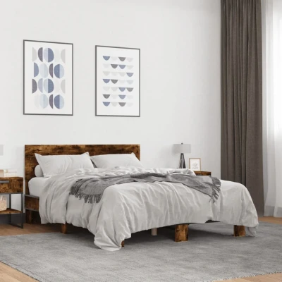 Bild av Sängram rökfärgad ek 140x190 cm konstruerat trä och metall