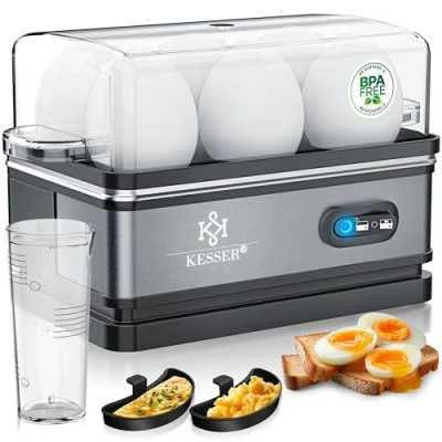 Bild av KESSER® Äggkokare för 16 ägg i 400 W rostfritt stål och varmhållningsfunktion tre hårdhetsgrader BPA fri diskmaskinssäker 2 x omelettkoppar antracit