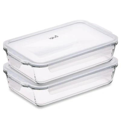 Bild av Igluu Matlåda Lasagneform i glas med lufttätt Snap Lock Stor rektangulär ugnssäker bakform BPA fri, Säker att använda mikrovågsugn, ugn, frys och diskmaskin 2,2L set 2 (Laga frysa)