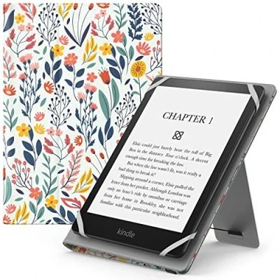Bild av MoKo Universal Case for 6&quot;,6.8&quot;,7&quot; Kindle eReaders Kindle/Kobo/Voyaga/Lenovo/Sony E Book Reader, Lightweight PU Leather Folio Shell Cover Case, with Hand Strap/Kickstand, Flowers