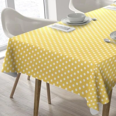 Bild av PVC vaxduk rektangulär 140 x 180 cm med prickar (gul)