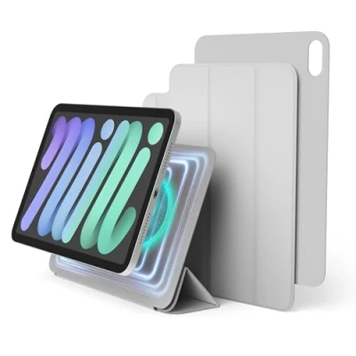Bild av elago fodral för iPad Mini A17 Pro, 6:e generationen, med magnetisk fastsättning på metallmaterial, Kompatibel Apple Pencil och elagos pennfodral (Ljusgrå)