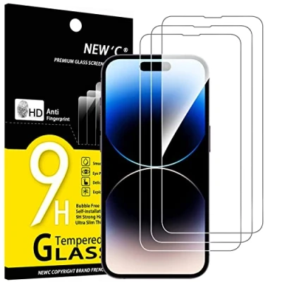 Bild av NEW&#039;C 3 Pack, skärmskydd i glas för iPhone 14 Pro (6,1 Tum), bubbelfri, 9H hårdhet, 0,33 mm ultratransparent, ultrabeständigt härdat