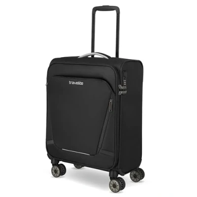 Bild av Travelite Handbagageväska med 4 hjul för Condor Ryanair, integrerat kombinationslås, boardvagn jetpack: Superlätt mjukt bagagevagn fästfunktion, 55 x 40 20 cm, 37 l, 1,9 kg, svart, Handgepäck