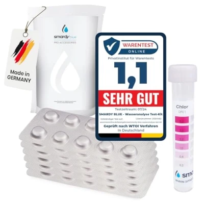 Bild av SMARDY 80 snabba testtabletter för dricksvatten akvarium pool 40 x fenol röd (pH värde) och DPD1 (fritt klor) skakande testare tabletter med 1 provrör av plast