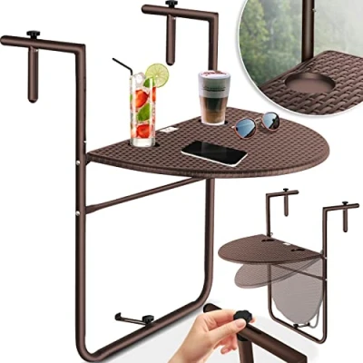 Bild av KESSER® hängande bord för balkong, fällbart balkongbord upphängning, bord, 3 vägs höjdjusterbart fällbord, balkongräcke, väderbeständigt med 2 x dryckesplatser, bordsskiva B D