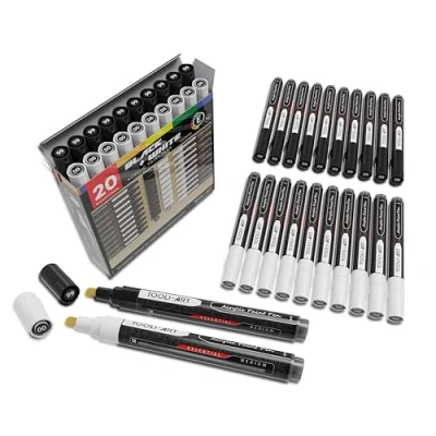 Bild av TOOLI ART Svartvita akrylfärgmarkörer färgpennor set för stenmålning, duk, muggar, metall, glasfärg, tyg, trä, gör det själv. Giftfri, snabbtorkande, vattenbaserad (MEDIUM)