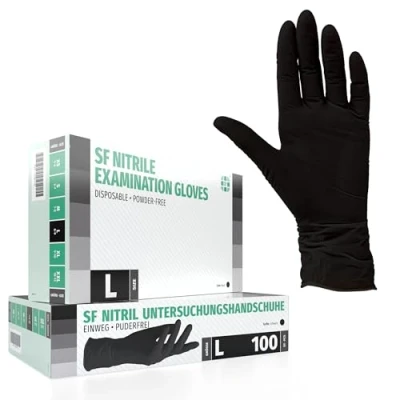 Bild av nitrilhandskar, 100 stycken lådor (L, svart) engångshandskar, undersökningshandskar, puderfria, utan latex, icke sterila, latexfria, disposibla handskar, svart