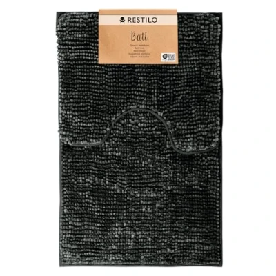 Bild av RESTILO Badmatta Toalettmatta Set 50 x 80 cm + 40 Badrumsmattset Halkfri Badrumsmatta Absorberande Duschmatta Vattenabsorberande Antracit Bati