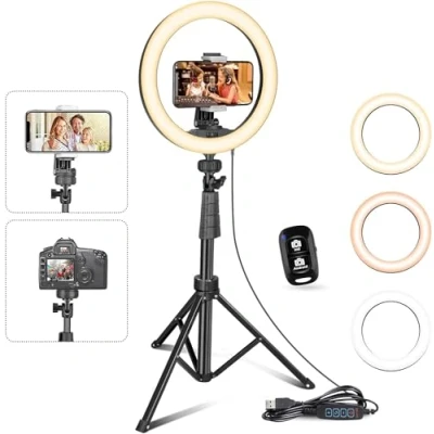 Bild av UBeesize Ring Ljus med stativ, 10 tums Selfie 62 stativ Touch Control och Bluetooth fjärrkontroll mobiltelefon för Live Stream/Makeup/Video/Fotografi