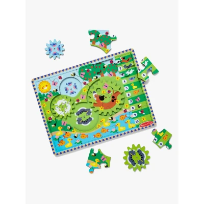 Bild av Melissa &amp; Doug Jagande djur Växelpussel i trä Pussel med spinnande växlar 24 delar barn Leksaker 3 år Montessori Busy board Gåva för pojke eller flicka