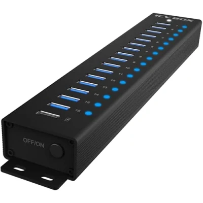 Bild av ICY BOX USB HUB (17 portar) 16 x &amp; 1 laddning, 3.2 Gen (5 Gbit/s per port), med 96 W strömförsörjning, A, aluminium, IB HUB1717 U3
