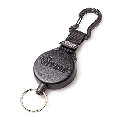 Bild av KEY BAK SECURIT HD infällbar nyckelring, 61 cm kedja i rostfritt stål, 237 gram. utdragning, hållbart polykarbonatfodral, zinklegering karbinhake, delad ring, svart