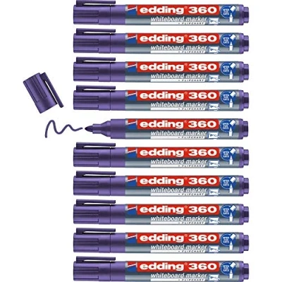 Bild av edding 360 whiteboardmarker violett låda med 10 pennor rund spets 1,53 mm torkas bort utan vatten för whiteboard, blädderblock, anslagstavla, memo tavla sketcher går att fylla på