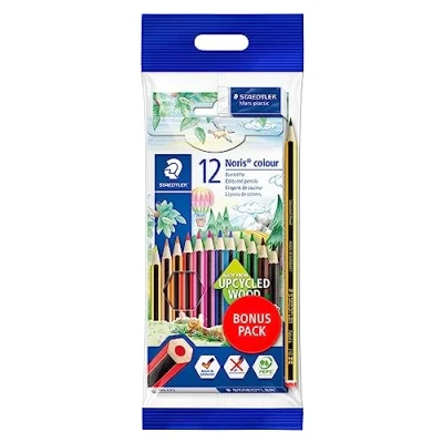Bild av Staedtler Noris Colour 61 SET6 Buntstifte, Hohe Bruchfestigkeit, Sechskant, Set mit 12 Farben, Bonuspack Radierer und Bleistift