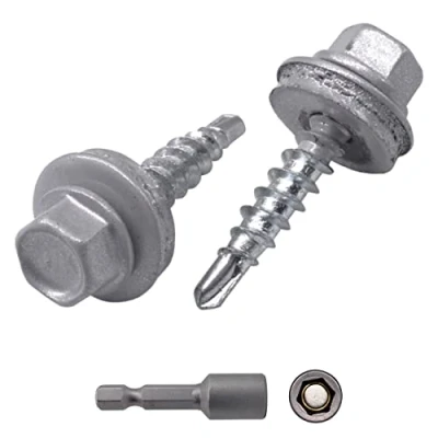 Bild av Marcopol (Förpackning med 150 st) Takskruvar i metall, 4,8 x 25 mm målade självborrande skruvar EPDM brickor, metallskruv (150, vit aluminium RAL 9006)