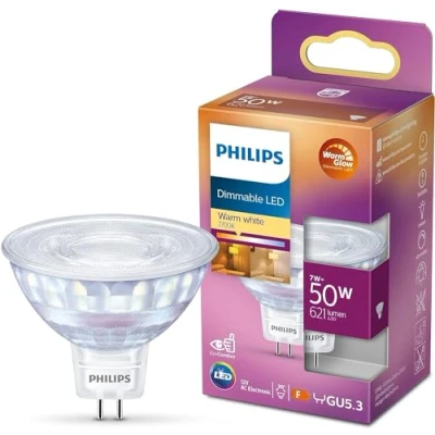 Bild av Philips Classic Spotligh LED ljuskälla, 50W, GU5.3, Klart glas, varmvitt ljus, Warm Glow, 2200 2700 kelvin, 15 000 timmar, dimbar