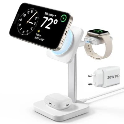 Bild av ESR 3 i 1 laddningsstation för MagSafe Apple Watch och iPhone, magnetisk trådlös laddare snabbladdning, kompatibel med iPhone 15/14/13/12, 8/7/6/5/4/3/2/SE AirPods Pro/3/2, vit