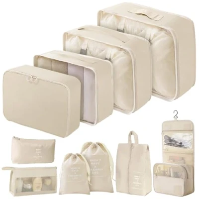 Bild av Arrangör för resväskor i 10 delar, vattentäta packkuber, multifunktionella resepackkuber, bagagearrangör packpåsar resväskor, researrangör set med klädväskor (beige)