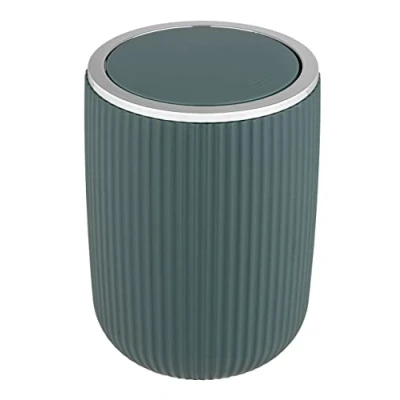Bild av WENKO Swinglockshink Agropoli S mörkgrön, 2 liter, badrumskorg med lock, soptunna av högkvalitativ plast plastformgivning och strukturerad yta, Ø 14,5 x 20 cm