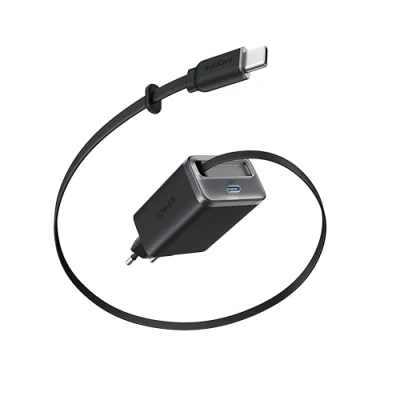 Bild av Anker Nano USB C laddare, 35 W max, kompakt höghastighetsnätaggregat, 2 portar, hållbar och integrerad InstaCord utdragbar kabel, för iPhone 16 serien, iPad, Pixel