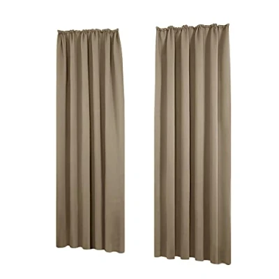 Bild av Deconovo 2 stycken gardiner hem fönster interiör rynkad flätning vardagsrum modern dörr matsal gardin termisk mörkläggning anti kyla 140 x 210 cm gråbrun