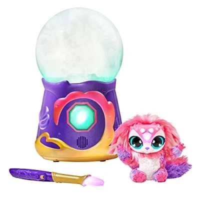 Bild av Magic Mixies 14689 Magisk kristallboll med dim.funktion &amp; 20 cm stort interaktivt mjukdjur över 80 ljud , reaktions och ljuseffekter, rosa, enkelsäng, rosa