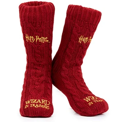 Bild av Harry Potter Slipperstrumpor, stickade fluffiga strumpor för kvinnor, fyllmedel julstrumpor (Burgunder)