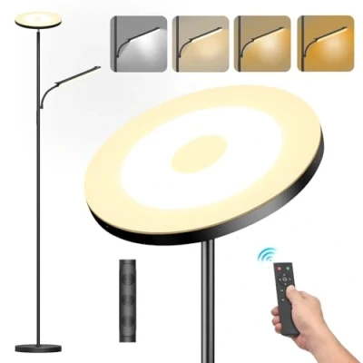 Bild av 42 W LED dimbar golvlampa, 4 000 LM superljus stående golvlampa vardagsrum med läsarlampa, 2 700K 6 500K, kontinuerlig dimbar, fjärrkontroll och touch kontroll för sovrum kontor