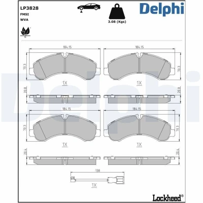 Bild av DELPHI LP3828 Jeu de plaquettes frein contact signal d&#039;usure inclus avec tôle anti bruit accessoires MITSUBISHI: Canter 7.Generation